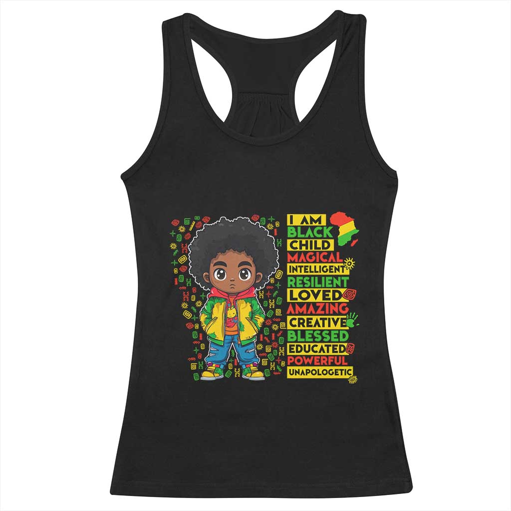 I Am Black Child Racerback Tank Top Afro Boy African American Pride Black History Month TS02 Black Print Your Wear