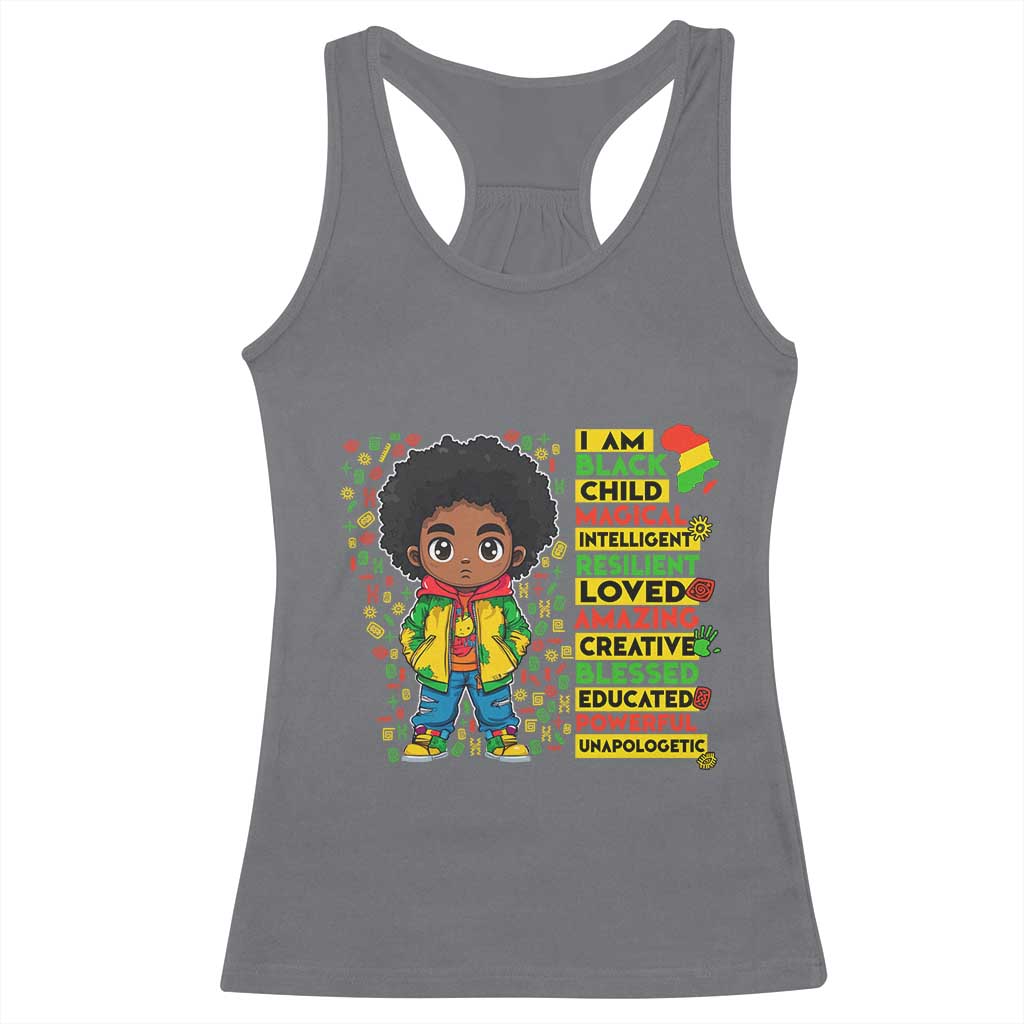 I Am Black Child Racerback Tank Top Afro Boy African American Pride Black History Month TS02 Charcoal Print Your Wear