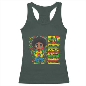 I Am Black Child Racerback Tank Top Afro Boy African American Pride Black History Month TS02 Dark Forest Green Print Your Wear