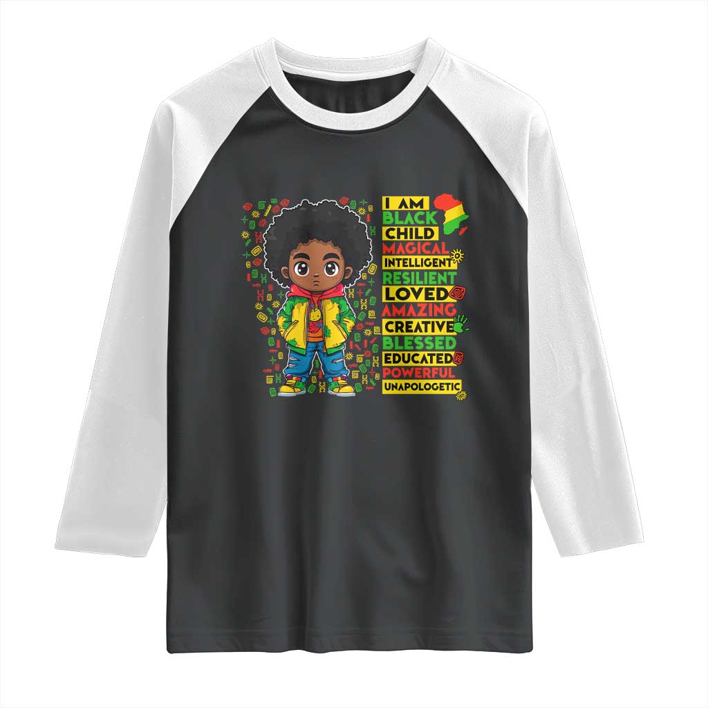 I Am Black Child Raglan Shirt Afro Boy African American Pride Black History Month TS02 Black White Print Your Wear