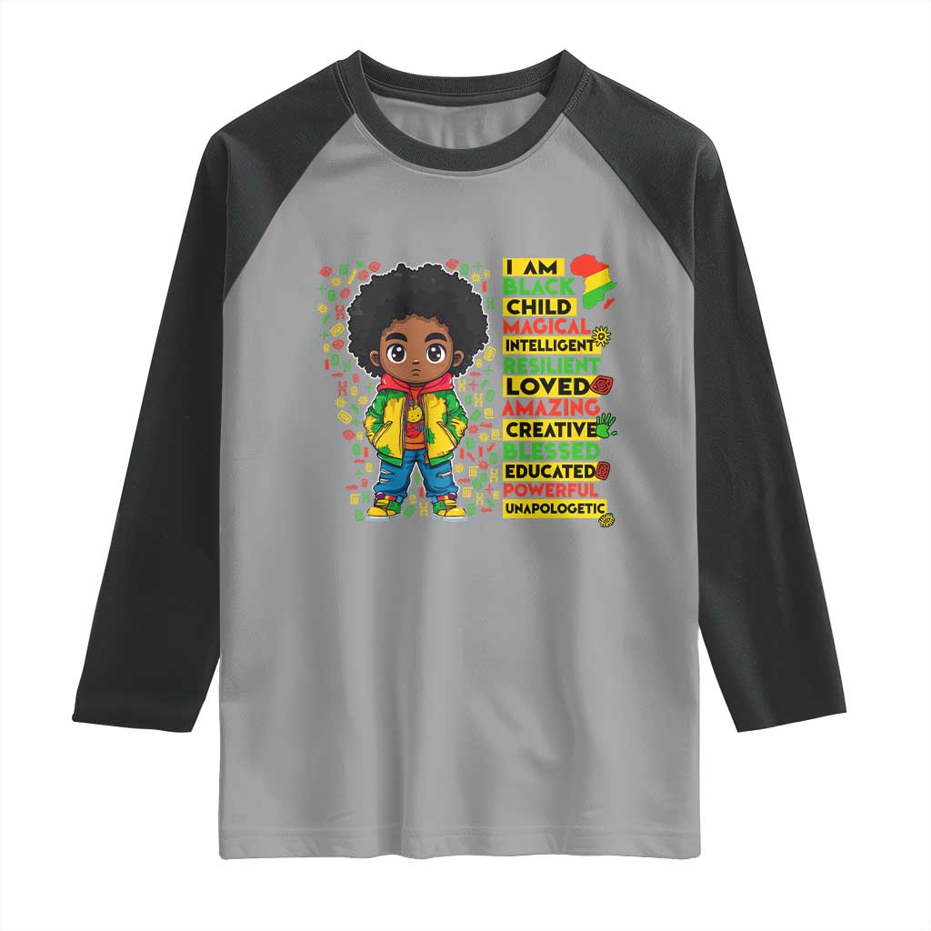 I Am Black Child Raglan Shirt Afro Boy African American Pride Black History Month TS02 Sport Gray Black Print Your Wear