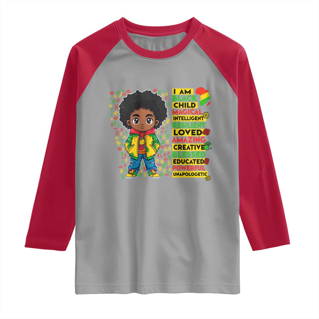 I Am Black Child Raglan Shirt Afro Boy African American Pride Black History Month TS02 Sport Gray Red Print Your Wear