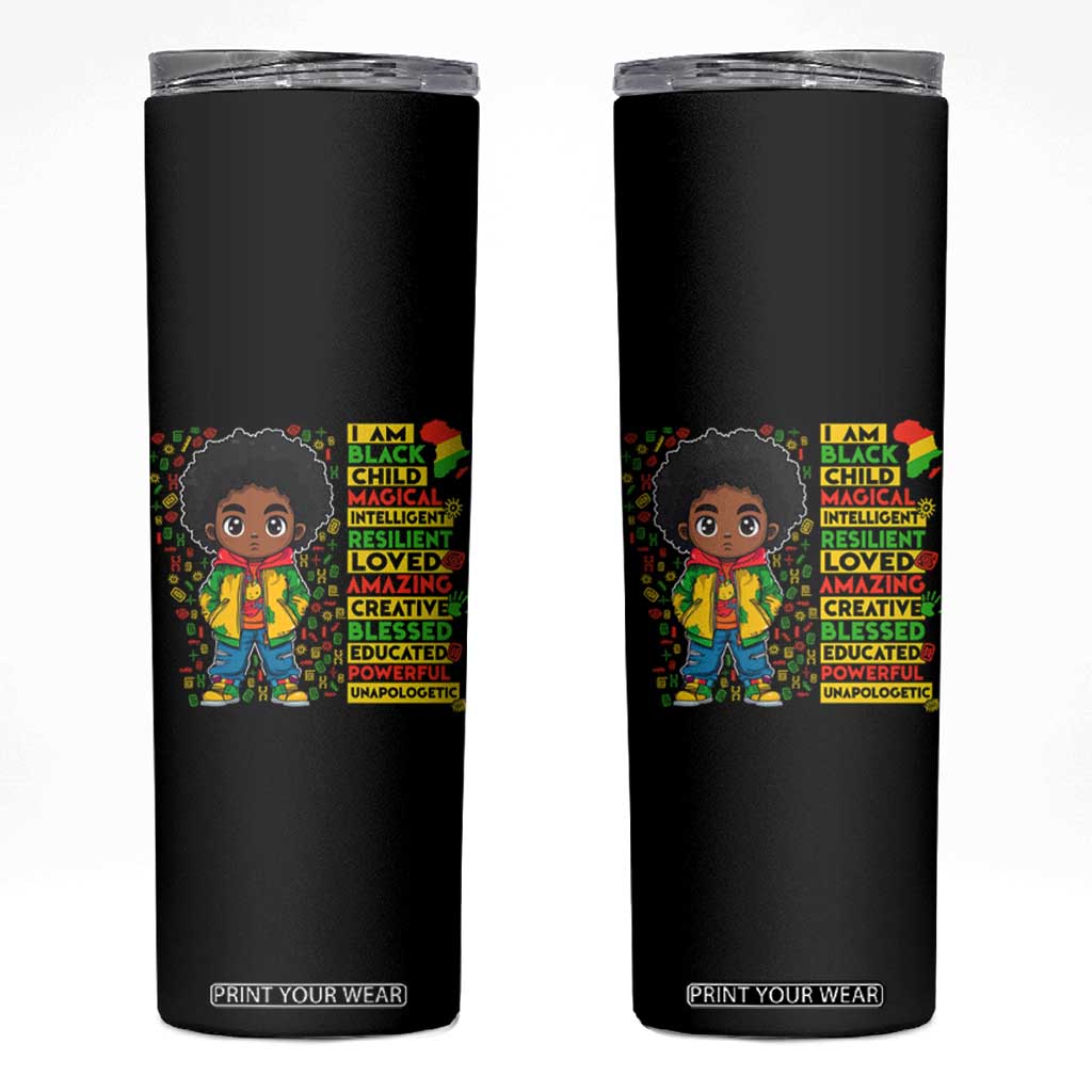 I Am Black Child Skinny Tumbler Afro Boy African American Pride Black History Month TS02 Black Print Your Wear
