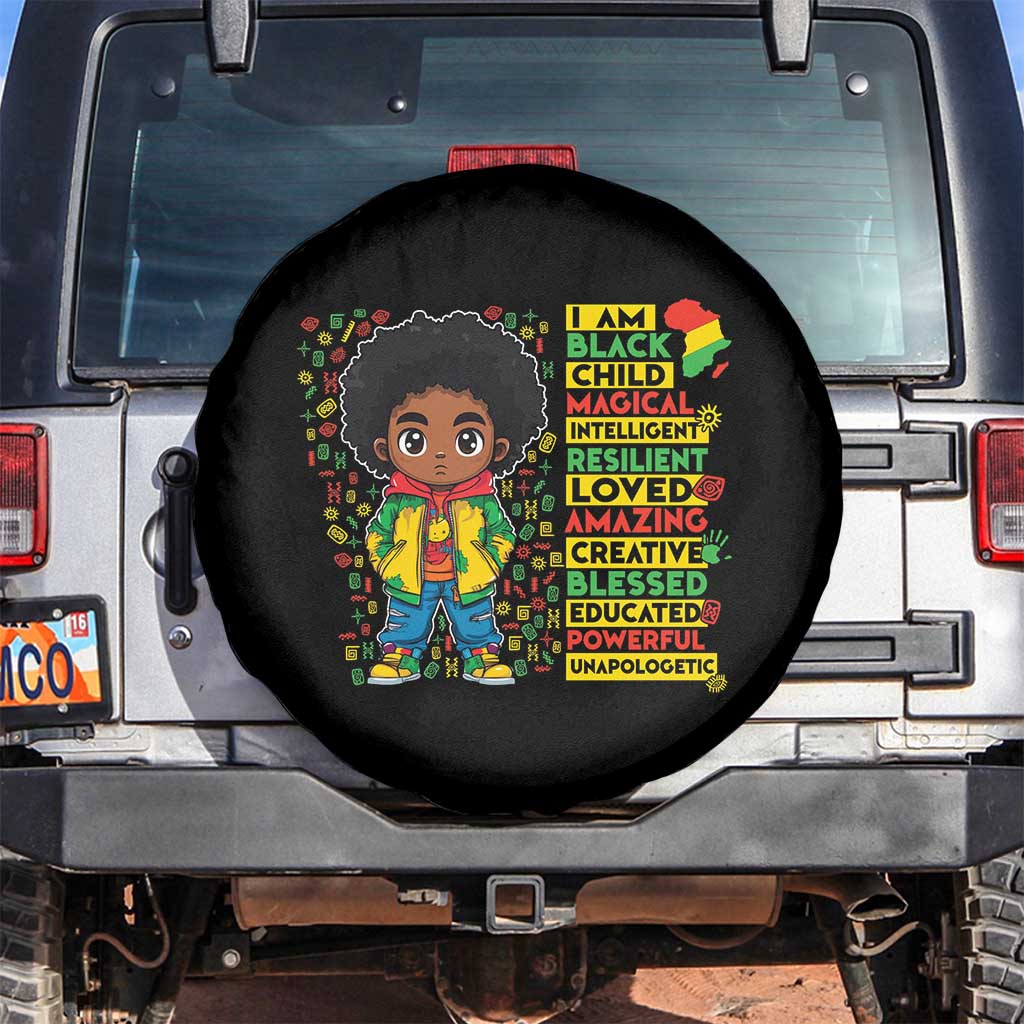 I Am Black Child Spare Tire Cover Afro Boy African American Pride Black History Month TS02 No hole Black Print Your Wear