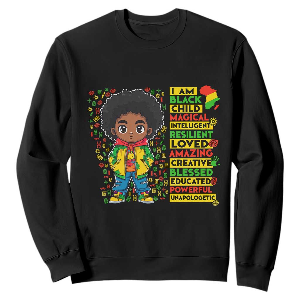 I Am Black Child Sweatshirt Afro Boy African American Pride Black History Month TS02 Black Print Your Wear