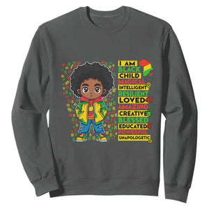 I Am Black Child Sweatshirt Afro Boy African American Pride Black History Month TS02 Dark Heather Print Your Wear