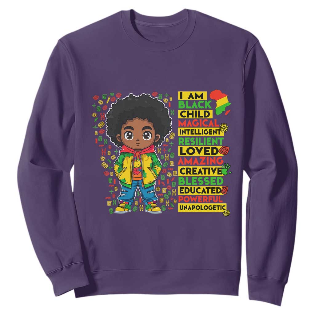 I Am Black Child Sweatshirt Afro Boy African American Pride Black History Month TS02 Purple Print Your Wear