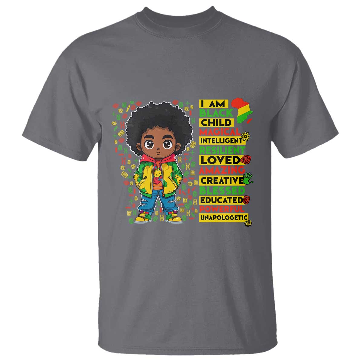 I Am Black Child T Shirt Afro Boy African American Pride Black History Month TS02 Charcoal Print Your Wear