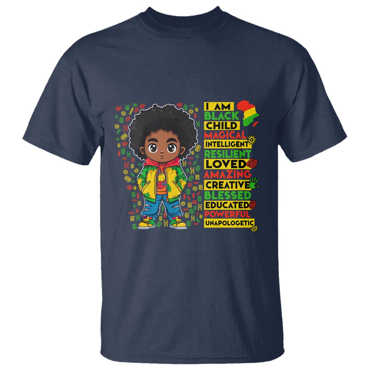 I Am Black Child T Shirt Afro Boy African American Pride Black History Month TS02 Navy Print Your Wear