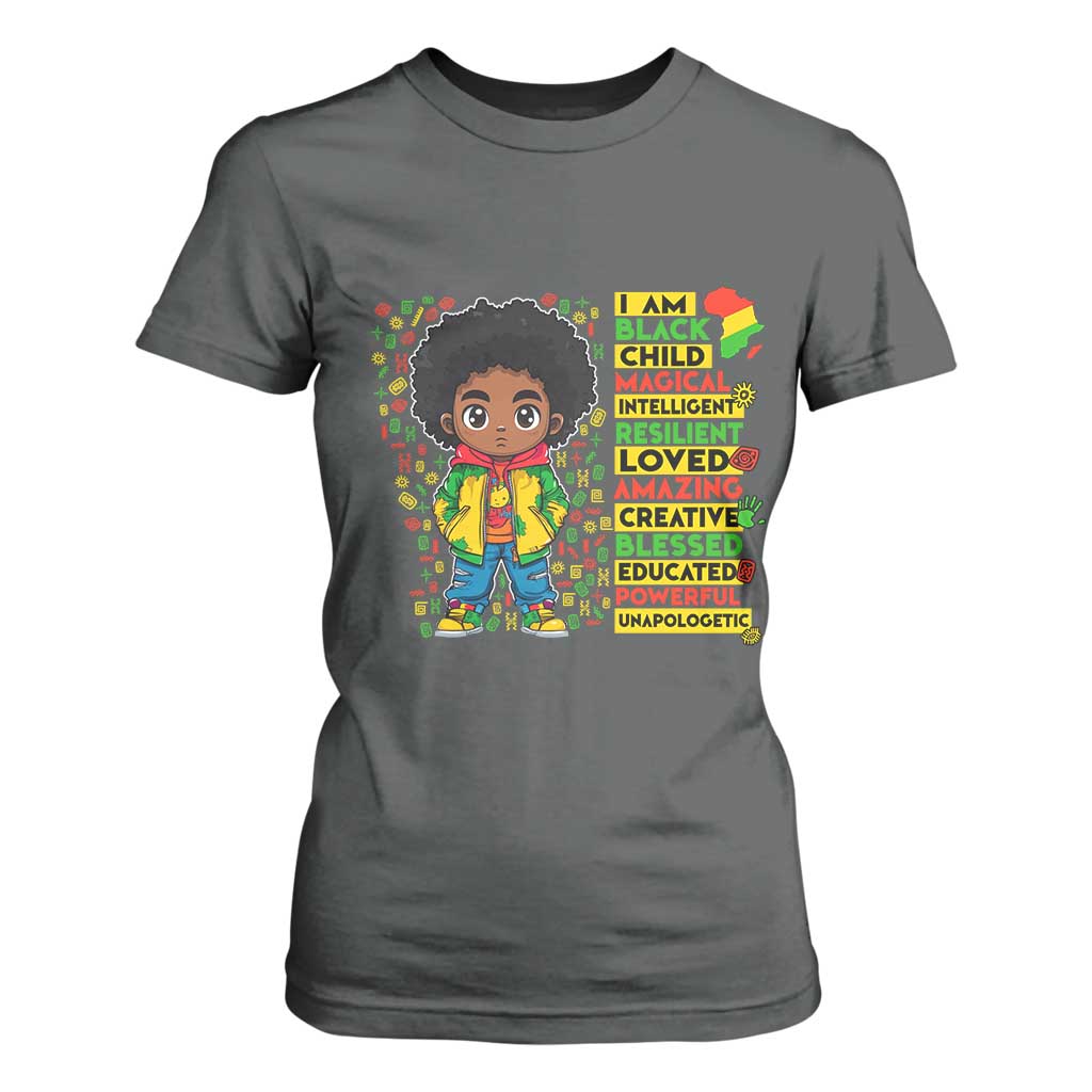 I Am Black Child T Shirt For Women Afro Boy African American Pride Black History Month TS02 Dark Heather Print Your Wear