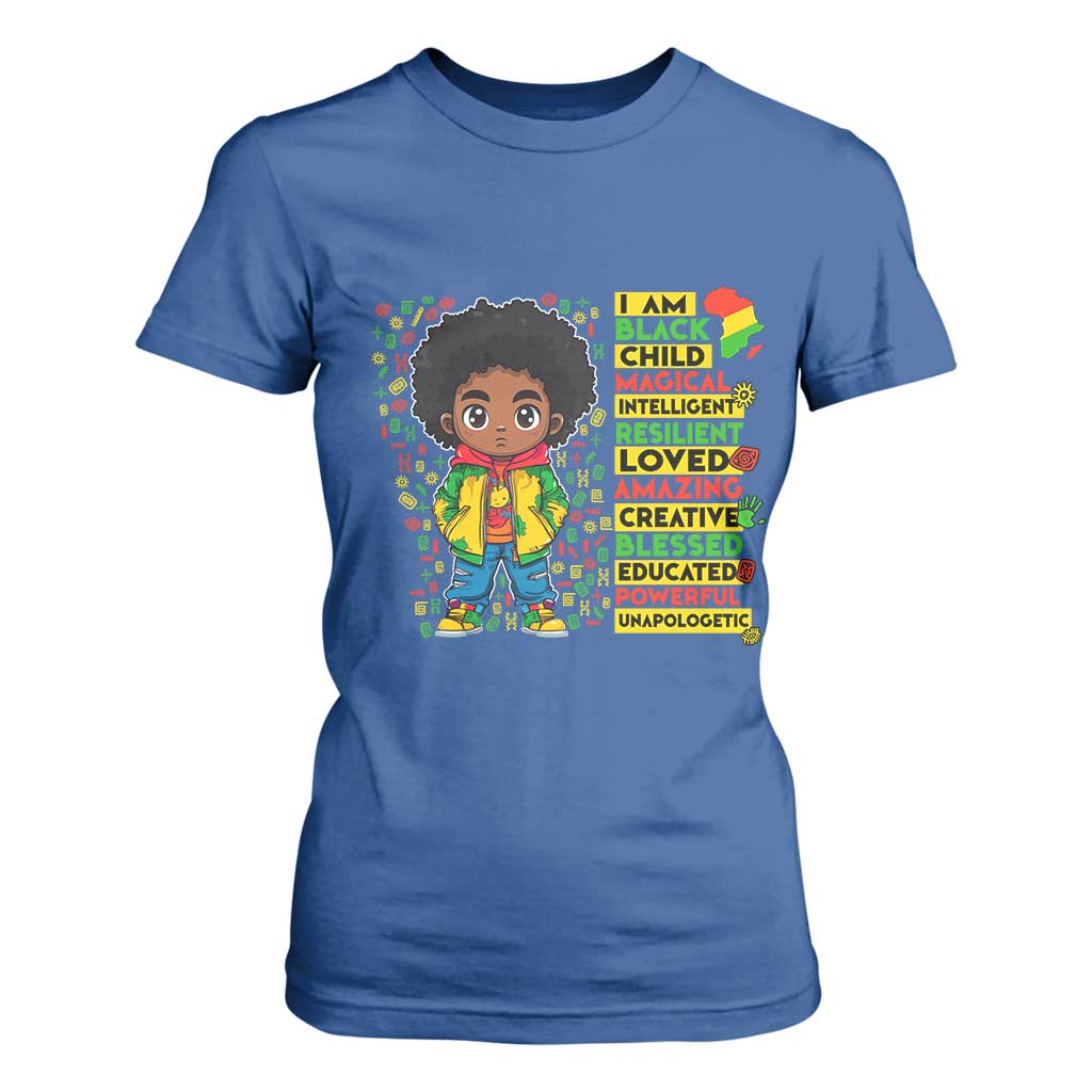 I Am Black Child T Shirt For Women Afro Boy African American Pride Black History Month TS02 Royal Blue Print Your Wear