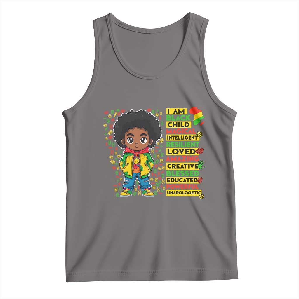 I Am Black Child Tank Top Afro Boy African American Pride Black History Month TS02 Deep Heather Print Your Wear