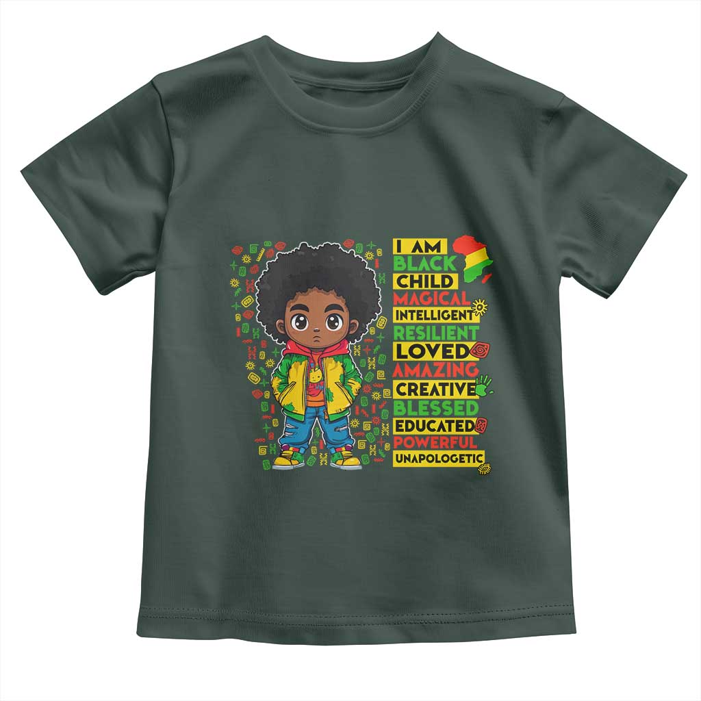 I Am Black Child Toddler T Shirt Afro Boy African American Pride Black History Month TS02 Dark Forest Green Print Your Wear