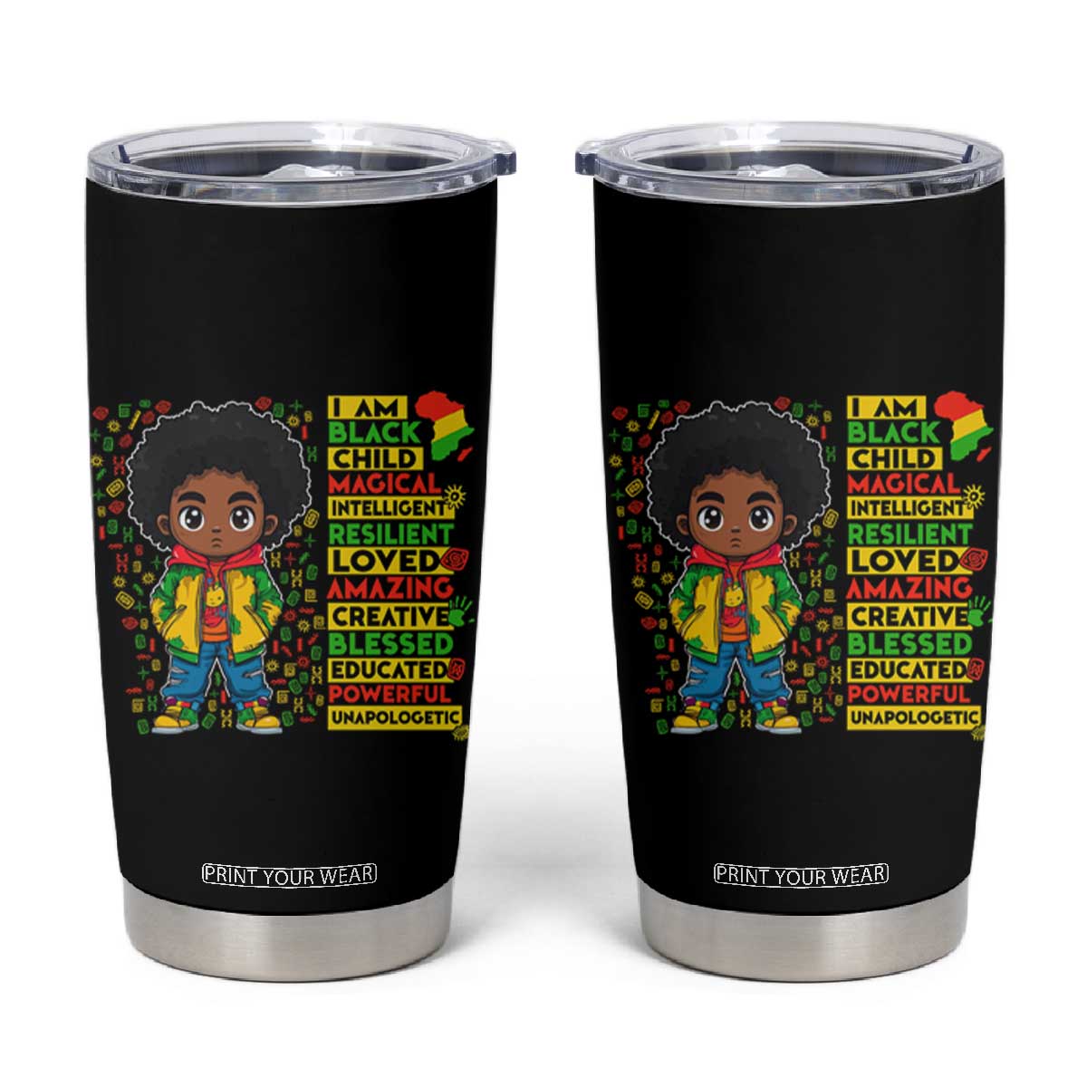 I Am Black Child Tumbler Cup Afro Boy African American Pride Black History Month TS02 Black Print Your Wear
