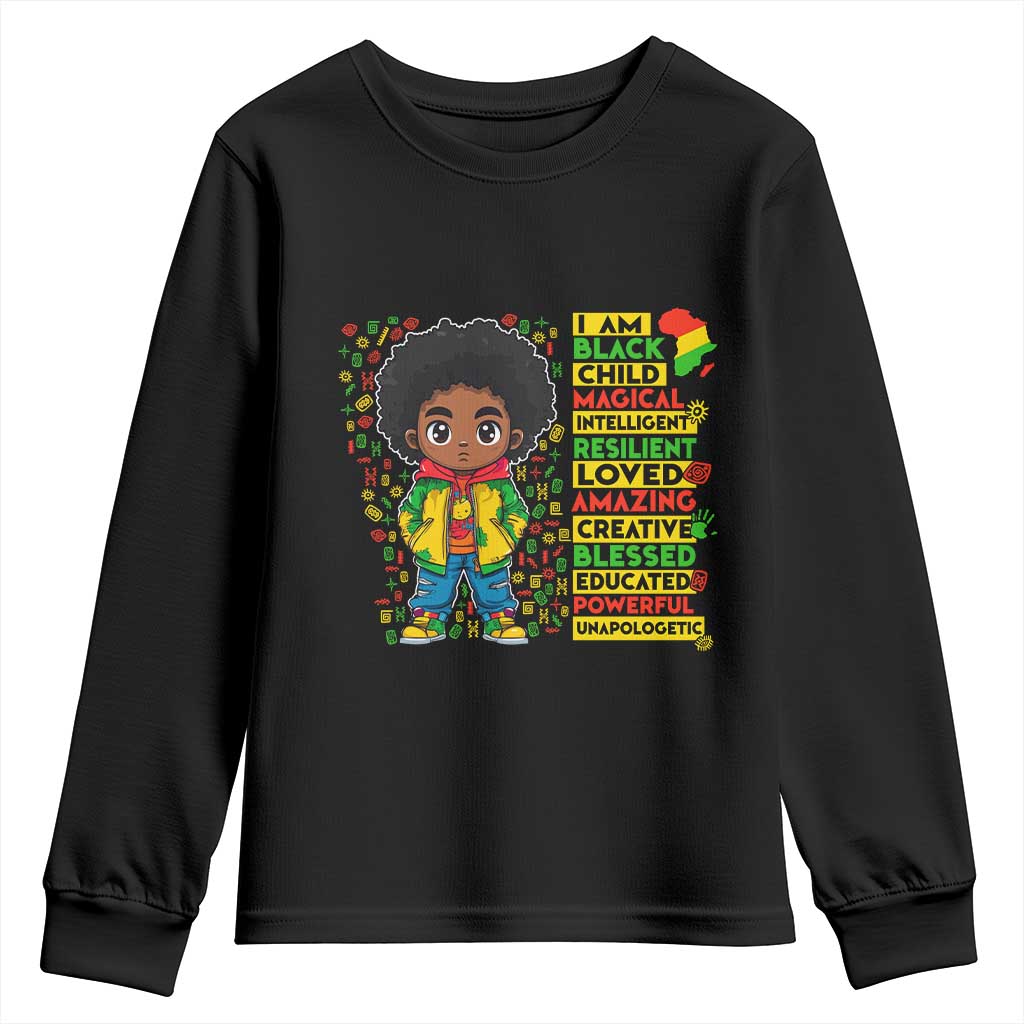 I Am Black Child Youth Sweatshirt Afro Boy African American Pride Black History Month TS02 Black Print Your Wear