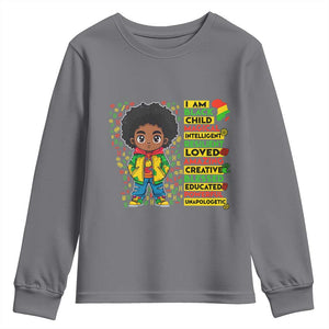 I Am Black Child Youth Sweatshirt Afro Boy African American Pride Black History Month TS02 Charcoal Print Your Wear