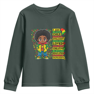 I Am Black Child Youth Sweatshirt Afro Boy African American Pride Black History Month TS02 Dark Forest Green Print Your Wear