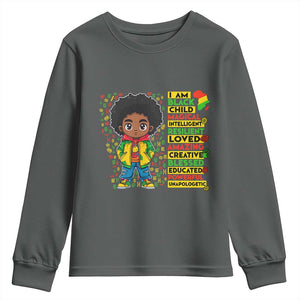 I Am Black Child Youth Sweatshirt Afro Boy African American Pride Black History Month TS02 Dark Heather Print Your Wear