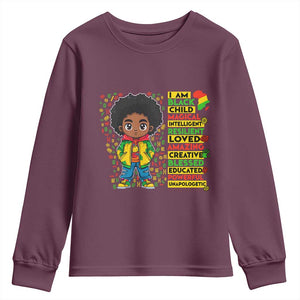 I Am Black Child Youth Sweatshirt Afro Boy African American Pride Black History Month TS02 Maroon Print Your Wear