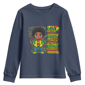 I Am Black Child Youth Sweatshirt Afro Boy African American Pride Black History Month TS02 Navy Print Your Wear