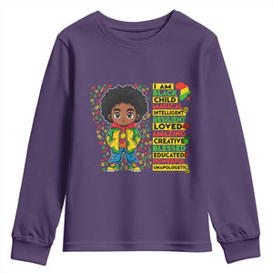 I Am Black Child Youth Sweatshirt Afro Boy African American Pride Black History Month TS02 Purple Print Your Wear