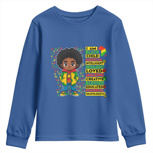 I Am Black Child Youth Sweatshirt Afro Boy African American Pride Black History Month TS02 Royal Blue Print Your Wear
