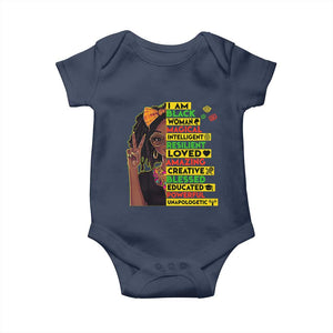 I Am Black Woman Baby Onesie Locd African American Pride Black History Month TS02 Navy Print Your Wear