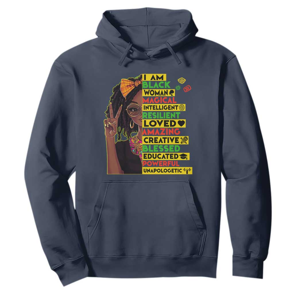 I Am Black Woman Hoodie Locd African American Pride Black History Month TS02 Navy Print Your Wear