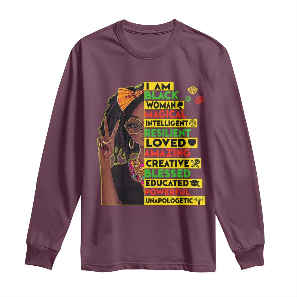 I Am Black Woman Long Sleeve Shirt Locd African American Pride Black History Month TS02 Maroon Print Your Wear