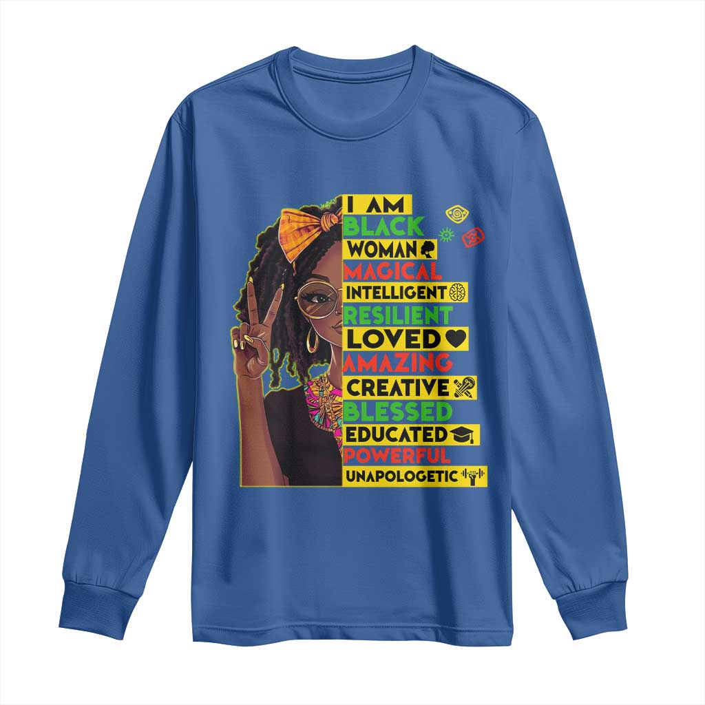 I Am Black Woman Long Sleeve Shirt Locd African American Pride Black History Month TS02 Royal Blue Print Your Wear