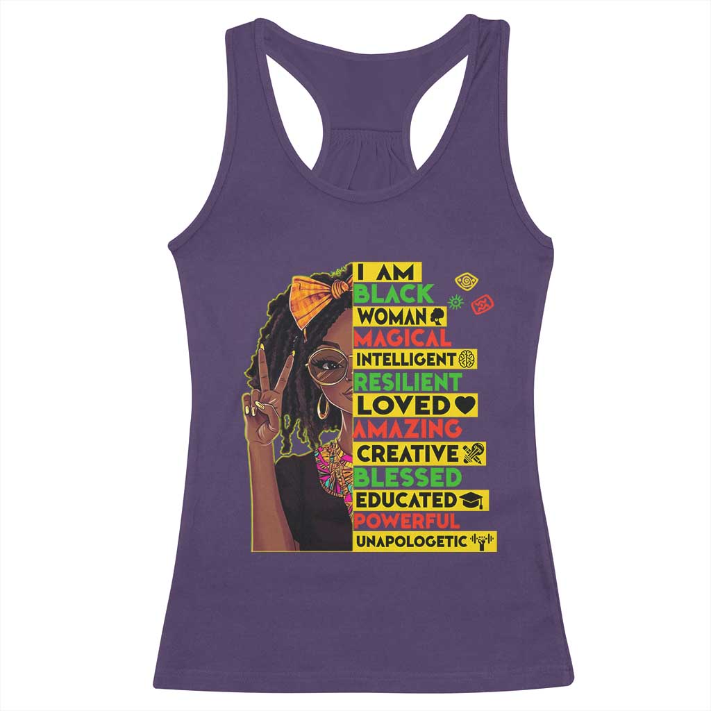 I Am Black Woman Racerback Tank Top Locd African American Pride Black History Month TS02 Purple Print Your Wear