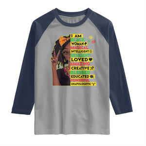 I Am Black Woman Raglan Shirt Locd African American Pride Black History Month TS02 Sport Gray Navy Print Your Wear