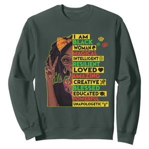 I Am Black Woman Sweatshirt Locd African American Pride Black History Month TS02 Dark Forest Green Print Your Wear