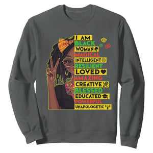 I Am Black Woman Sweatshirt Locd African American Pride Black History Month TS02 Dark Heather Print Your Wear