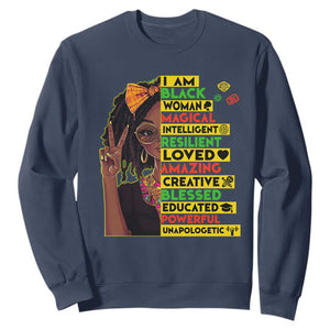 I Am Black Woman Sweatshirt Locd African American Pride Black History Month TS02 Navy Print Your Wear