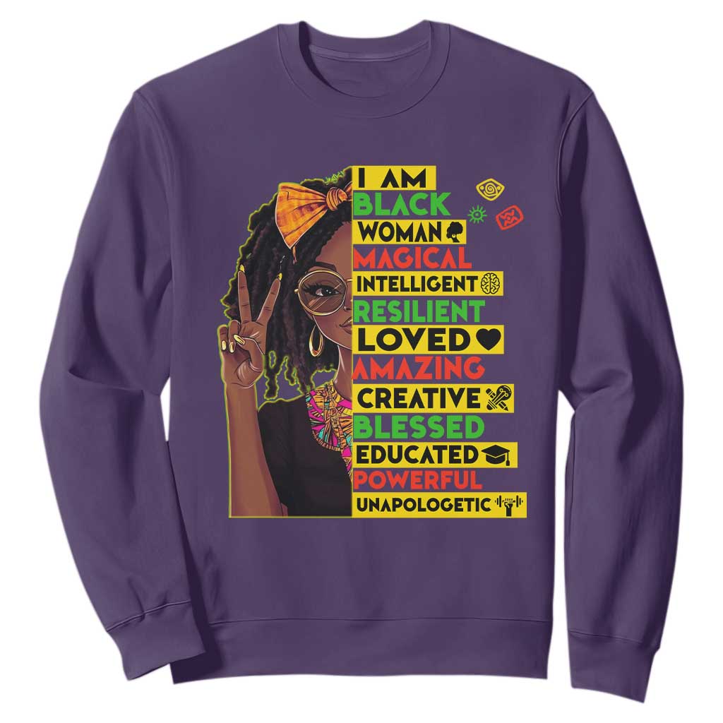 I Am Black Woman Sweatshirt Locd African American Pride Black History Month TS02 Purple Print Your Wear