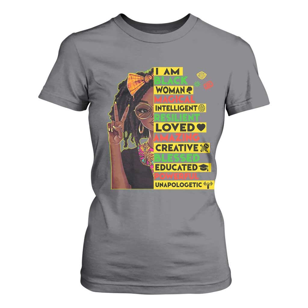 I Am Black Woman T Shirt For Women Locd African American Pride Black History Month TS02 Charcoal Print Your Wear