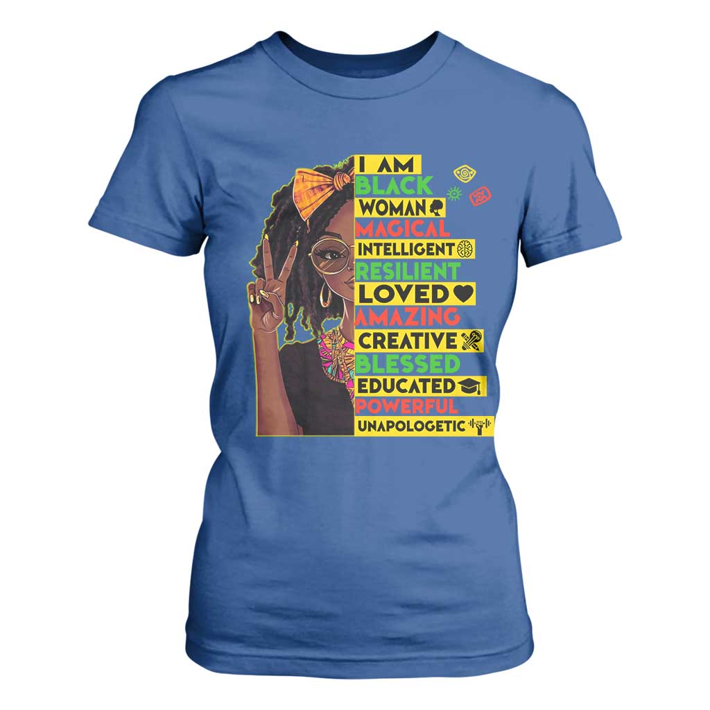 I Am Black Woman T Shirt For Women Locd African American Pride Black History Month TS02 Royal Blue Print Your Wear
