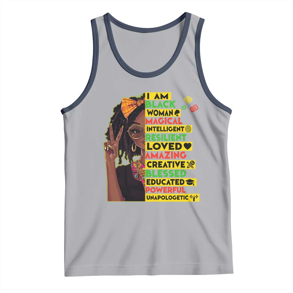 I Am Black Woman Tank Top Locd African American Pride Black History Month TS02 Athletic Heather Navy Print Your Wear