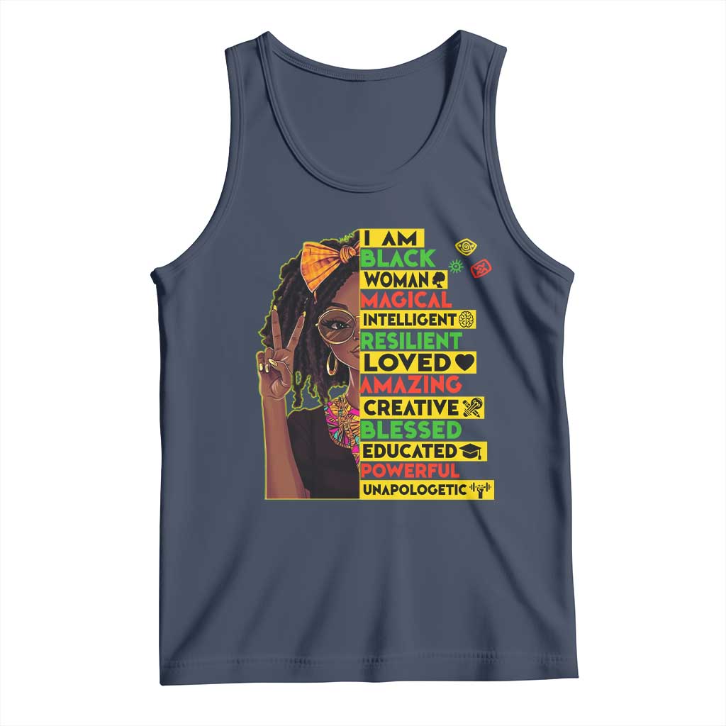 I Am Black Woman Tank Top Locd African American Pride Black History Month TS02 Navy Print Your Wear