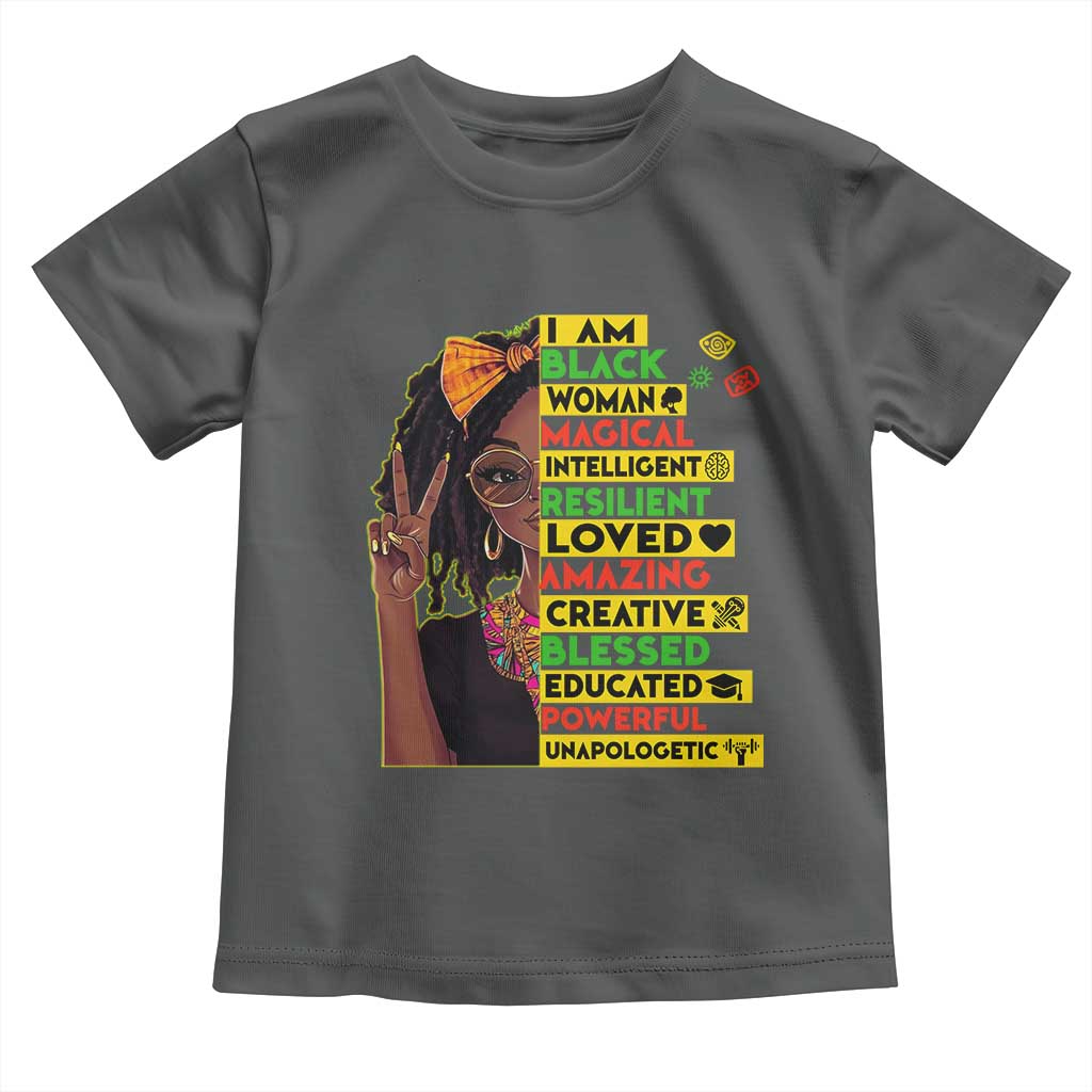 I Am Black Woman Toddler T Shirt Locd African American Pride Black History Month TS02 Dark Heather Print Your Wear