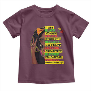 I Am Black Woman Toddler T Shirt Locd African American Pride Black History Month TS02 Maroon Print Your Wear