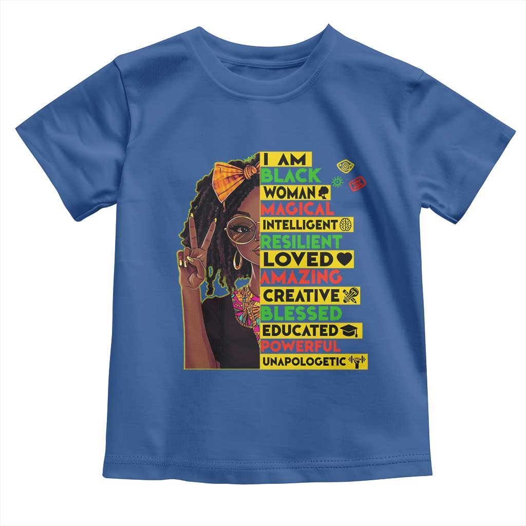 I Am Black Woman Toddler T Shirt Locd African American Pride Black History Month TS02 Royal Blue Print Your Wear