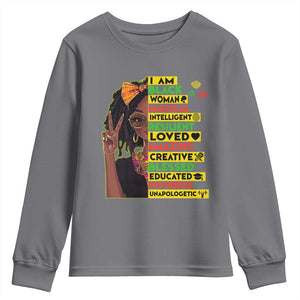 I Am Black Woman Youth Sweatshirt Locd African American Pride Black History Month TS02 Charcoal Print Your Wear