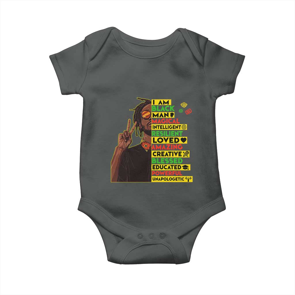 I Am Black Man Baby Onesie Cool Locd African American Pride Black History Month TS02 Dark Heather Print Your Wear
