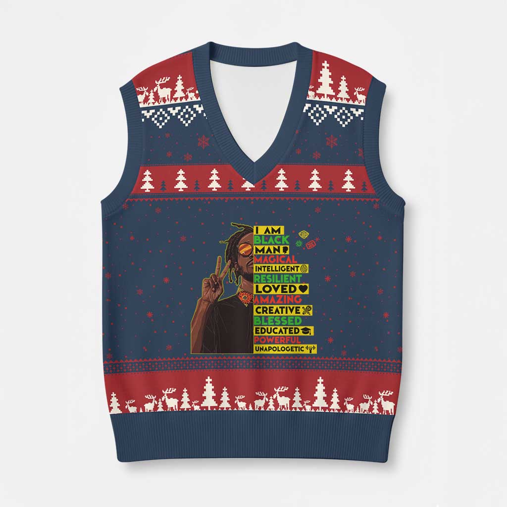 I Am Black Man V-Neck Knit Sweater Vest Cool Locd African American Pride Black History Month TS02 Navy Red Print Your Wear