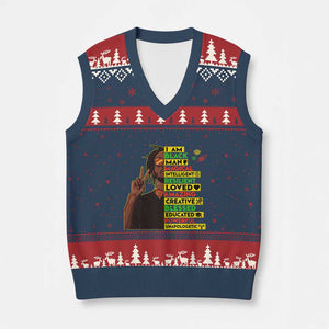 I Am Black Man V-Neck Knit Sweater Vest Cool Locd African American Pride Black History Month TS02 Navy Red Print Your Wear