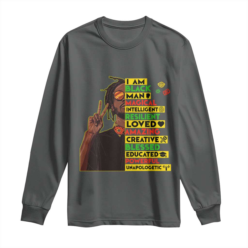 I Am Black Man Long Sleeve Shirt Cool Locd African American Pride Black History Month TS02 Dark Heather Print Your Wear