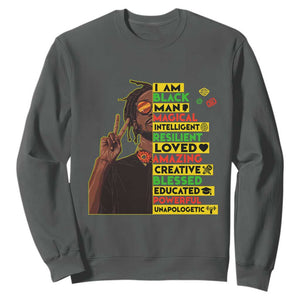 I Am Black Man Sweatshirt Cool Locd African American Pride Black History Month TS02 Dark Heather Print Your Wear
