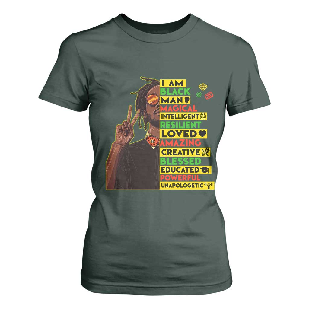 I Am Black Man T Shirt For Women Cool Locd African American Pride Black History Month TS02 Dark Forest Green Print Your Wear